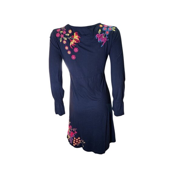 Johnny Was Embroidered V Neck Smocked Black Midi Dress 100% Cotton Size S EUC - Picture 4 of 7